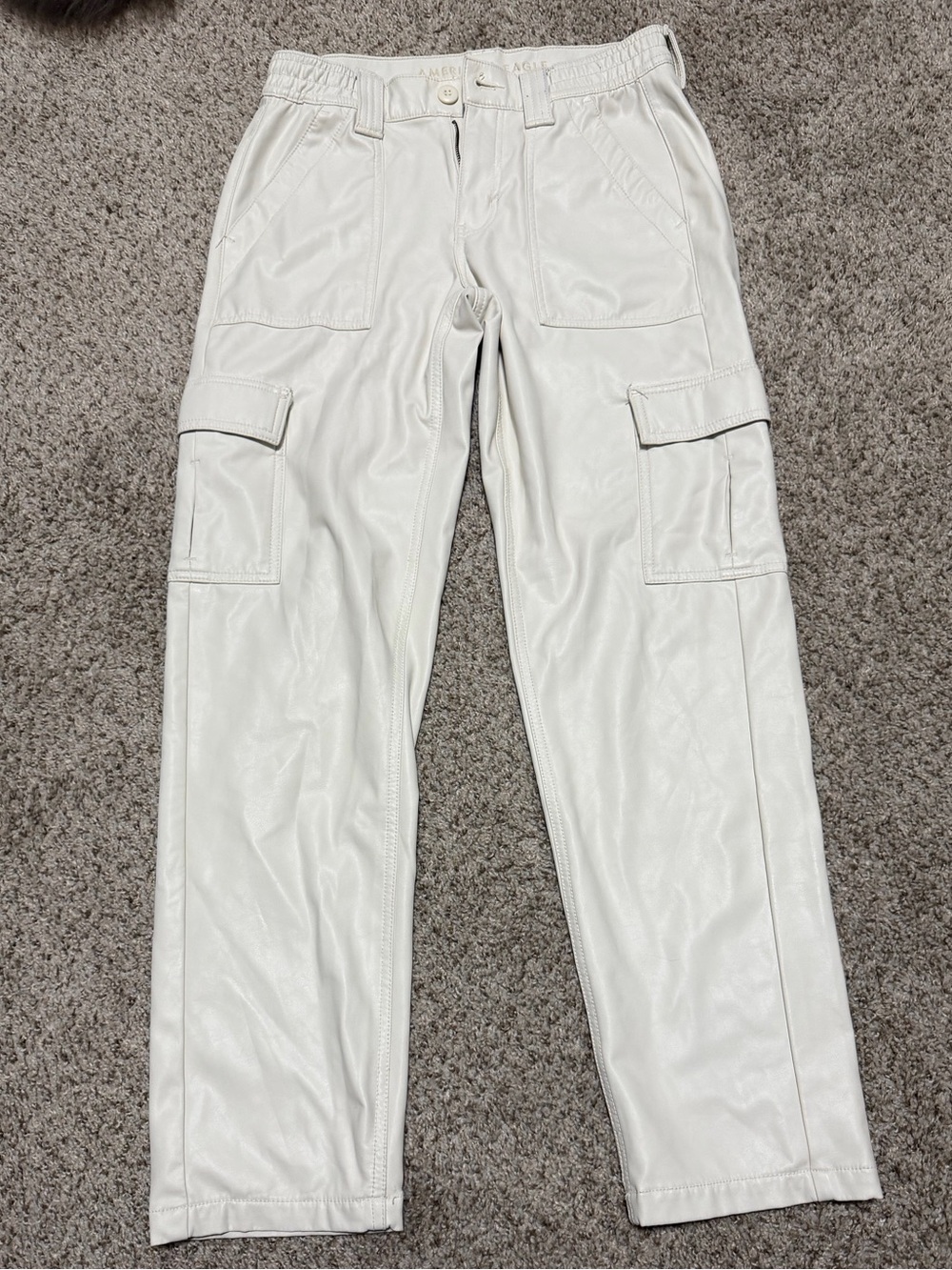 American Eagle Women’s White Faux Leather Cargo Pants